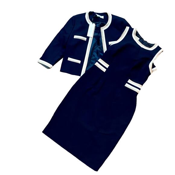 Hobbs London Dresses & Skirts - Hobbs London Ebony Navy Blue Camel Ivory Dress Blazer Set Womens